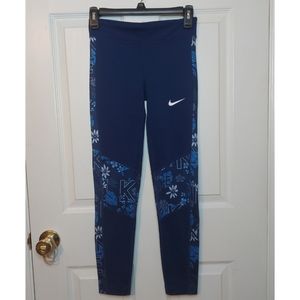 Nike Dri Fit Trophy Training Leggings Blue Floral Athleticwear Girl's Size L
